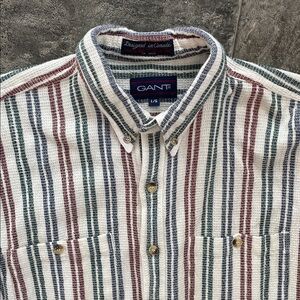 GANT Button-Up Cotton Waffle Preppy Coastal Resortwear Striped Men’s Shirt